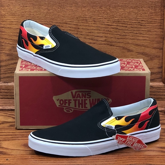 black vans with flames slip on